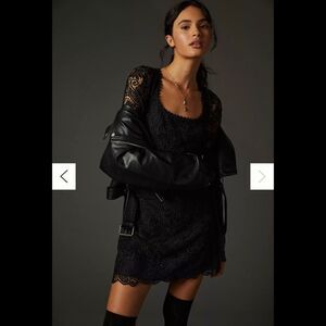 Anthropologie Embroidered Lace Mini Black Dress